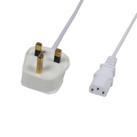 White 13A to IEC 1.5m Cable Lead (3A Fuse)
