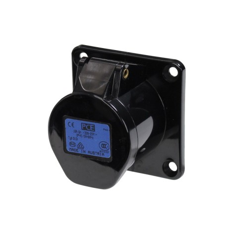 16A 230V 2P+E Black Panel Socket (313-6X)