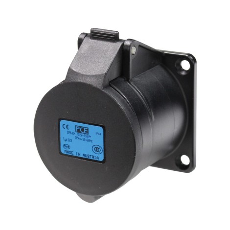 32A 230V 2P+E Black Panel Socket (323-6X)
