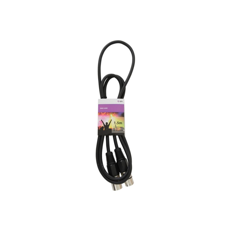Qtx DMX lighting lead, 3-pin XLR plug to 3-pin XLR socket - 1.5m