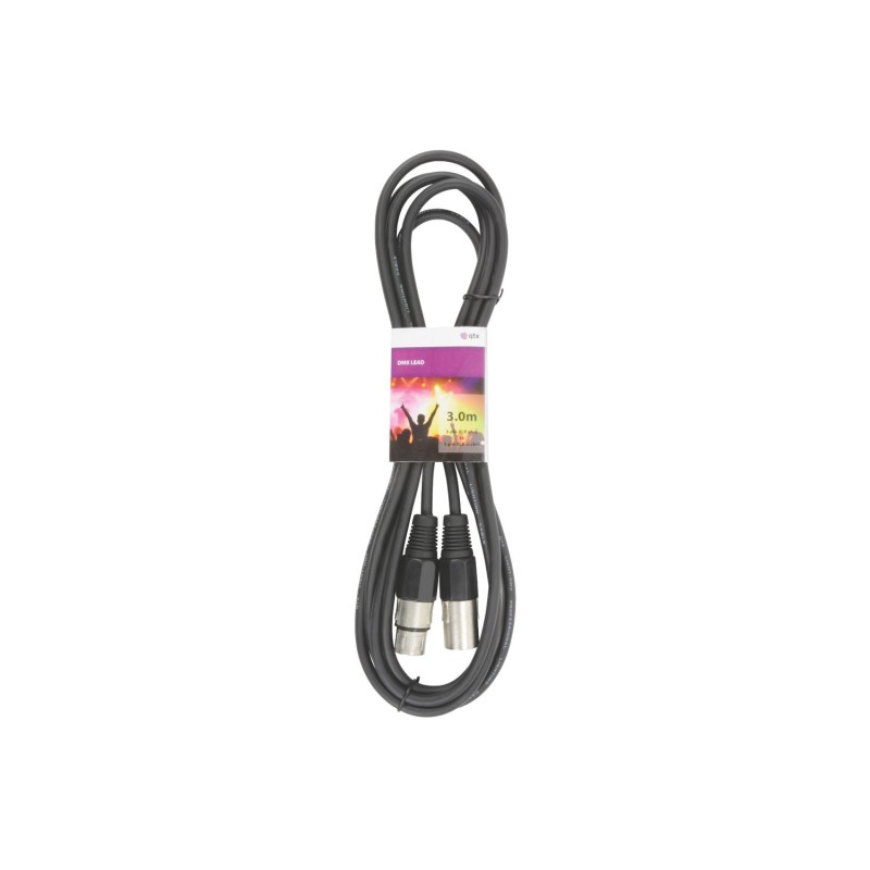 Qtx DMX lighting lead, 3-pin XLR plug to 3-pin XLR socket - 3.0m
