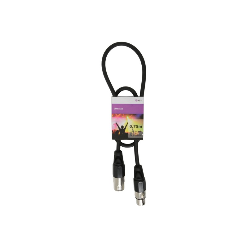Qtx DMX lighting lead, 3-pin XLR plug to 3-pin XLR socket - 0.75m