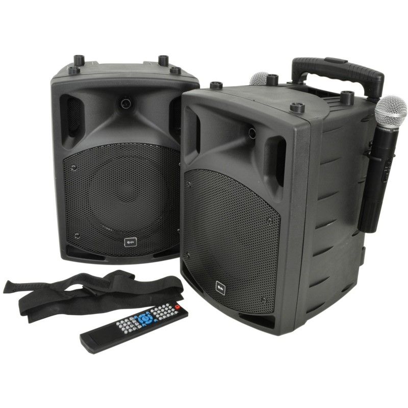 Qtx PAV8 portable PA set + 2 UHF mics, CD/DVD, USB/SD & Bluetooth
