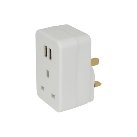 Mercury Plug through mains adaptor with dual USB ports