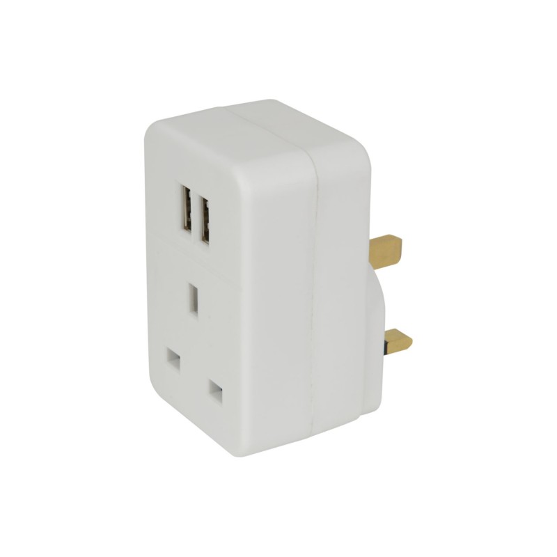 Mercury Plug through mains adaptor with dual USB ports