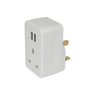 Mercury Plug through mains adaptor with dual USB ports