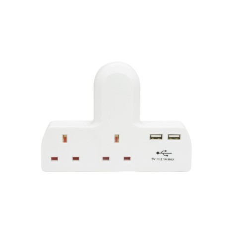 Mercury Plug-in 2-Way Mains Adaptor with Dual USB Ports
