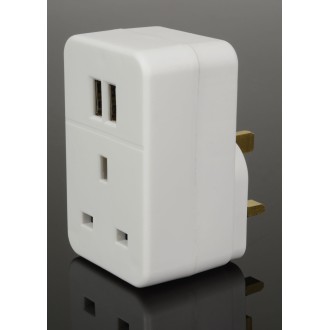 Mercury Plug through mains adaptor with dual USB ports