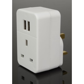 Mercury Plug through mains adaptor with dual USB ports
