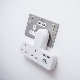 Mercury Plug-in 2-Way Mains Adaptor with Dual USB Ports