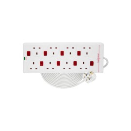 Mercury 8 gang 13A extension lead with anti-surge protection and 8 neon switches