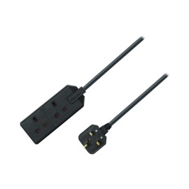 2 Gang 4m 13A HD Mains Extension Lead, Black (EXS1324B)