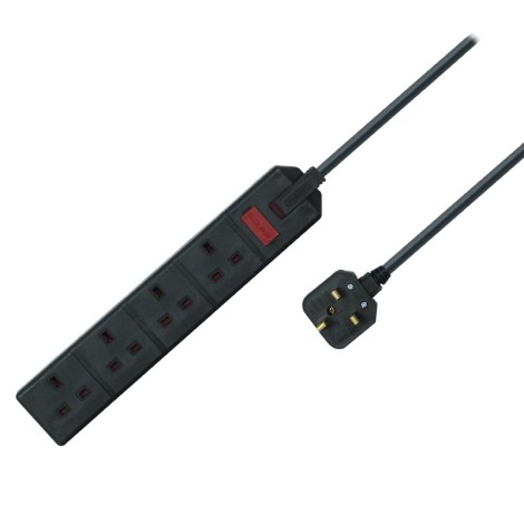 4 Gang 2m 13A HD Mains Extension Lead, Black (EXS1342B)