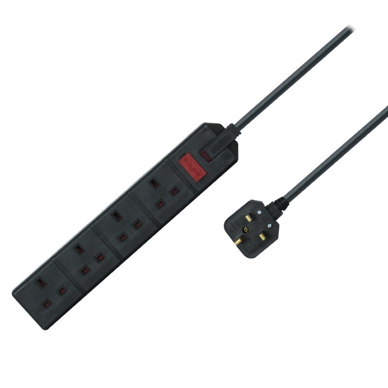 4 Gang 4m 13A HD Mains Extension Lead, Black (EXS1344B)