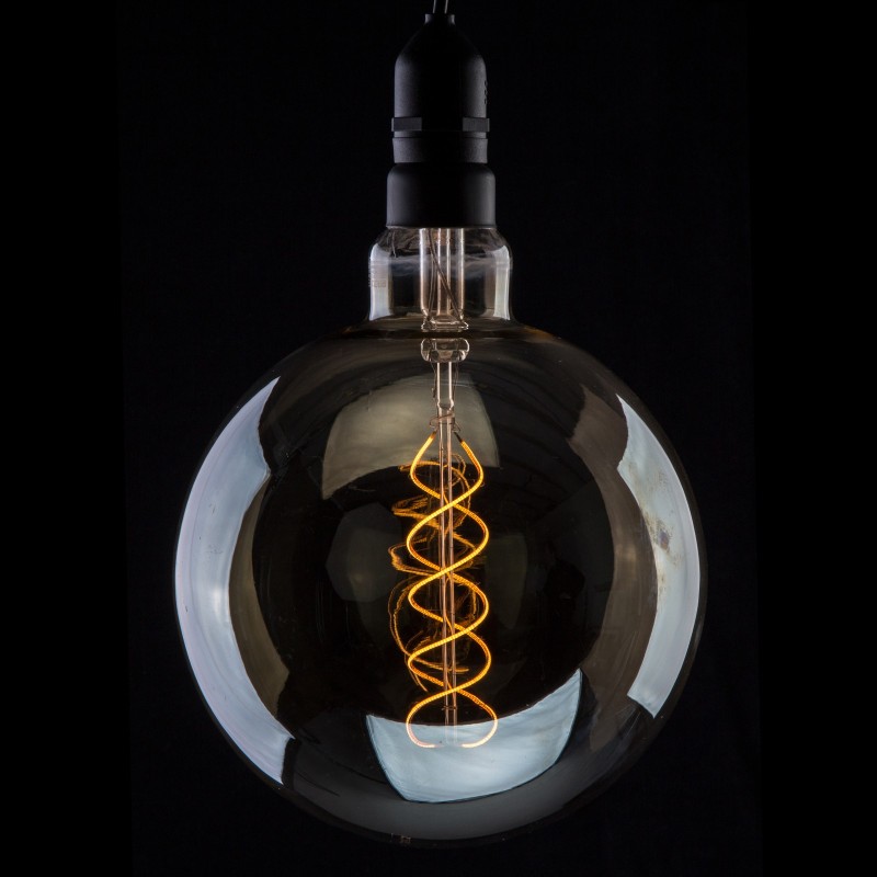 4W Dimmable LED G200 Globe Smoked Spiral Filament Lamp 2200K ES