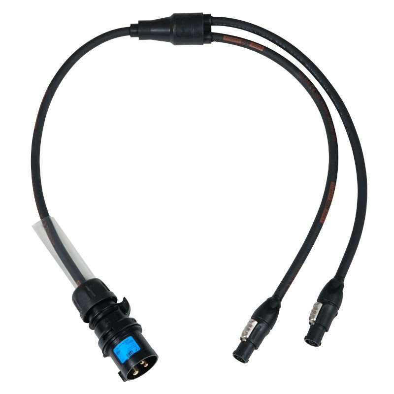Moulded Y Split - 1.0m 2.5mm 16A Male - 2 x PowerCON True1 Female