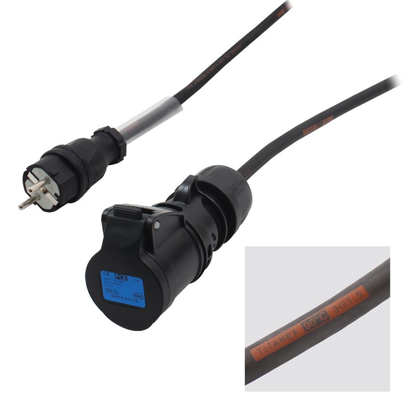 LEDJ Schuko Plug to PCE 16A Black Socket 1m Cable