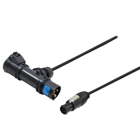 LEDJ PCE 16A Black T-Connector to powerCON TRUE1 TOP 1m Cable