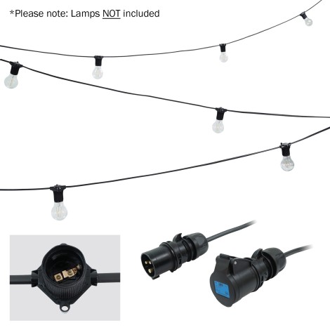 PCE 50m ES Festoon, 1m Spacing with 16A Plug and Socket