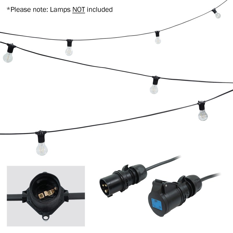 PCE 50m ES Festoon, 1m Spacing with 16A Plug and Socket