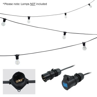 PCE 50m ES Festoon, 1m Spacing with 16A Plug and Socket