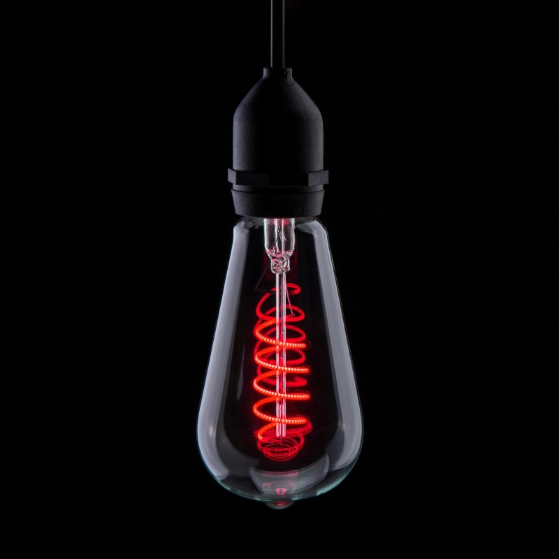 Prolite 4W LED ST64 Spiral Funky Filament Lamp ES, Red