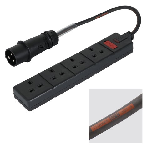 0.35m Mennekes Black 16A Plug to 4 Gang 13A Socket Cable