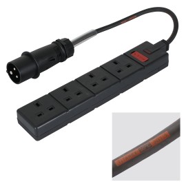 0.35m Mennekes Black 16A Plug to 4 Gang 13A Socket Cable