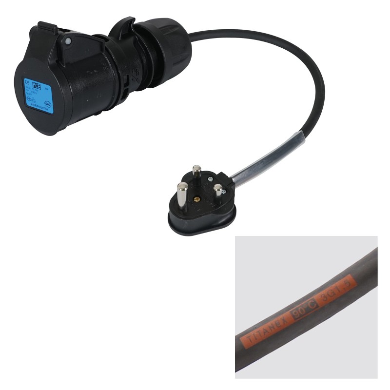 0.5m 1.5mm 15A Male - 16A Female Adaptor Cable