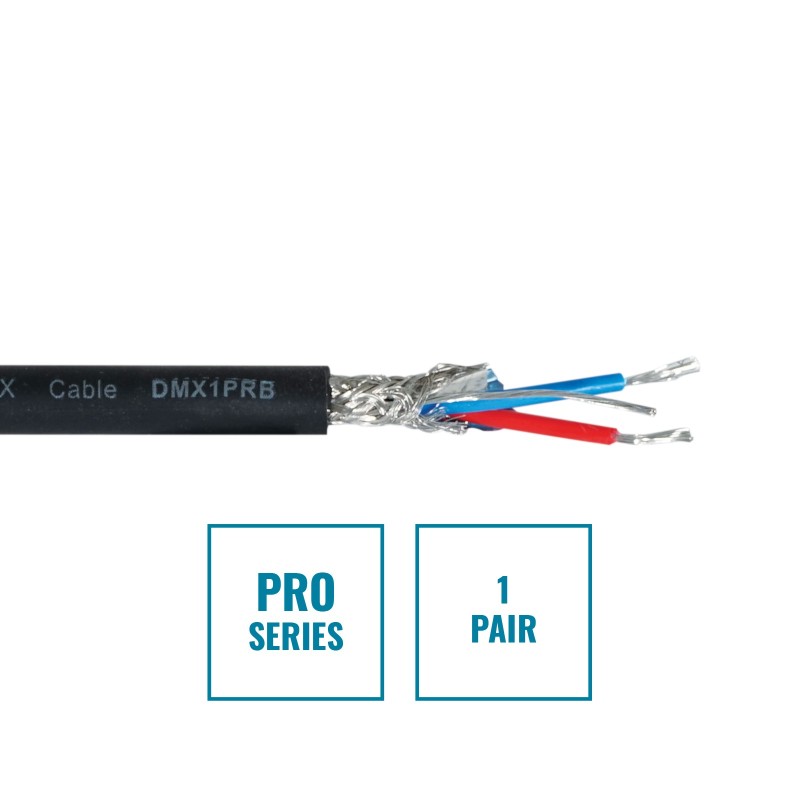 PRO Screened 1 Pair DMX Cable DMX1PRB, 100m Drum Black