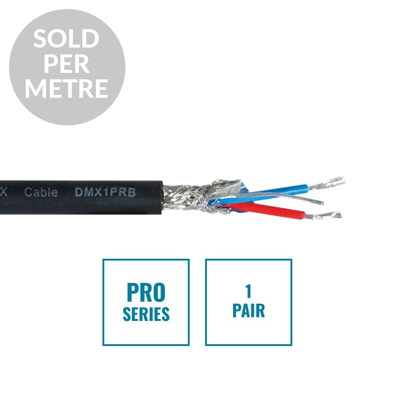 PRO Screened 1 Pair DMX Cable DMX1PRB, Cut Length Black