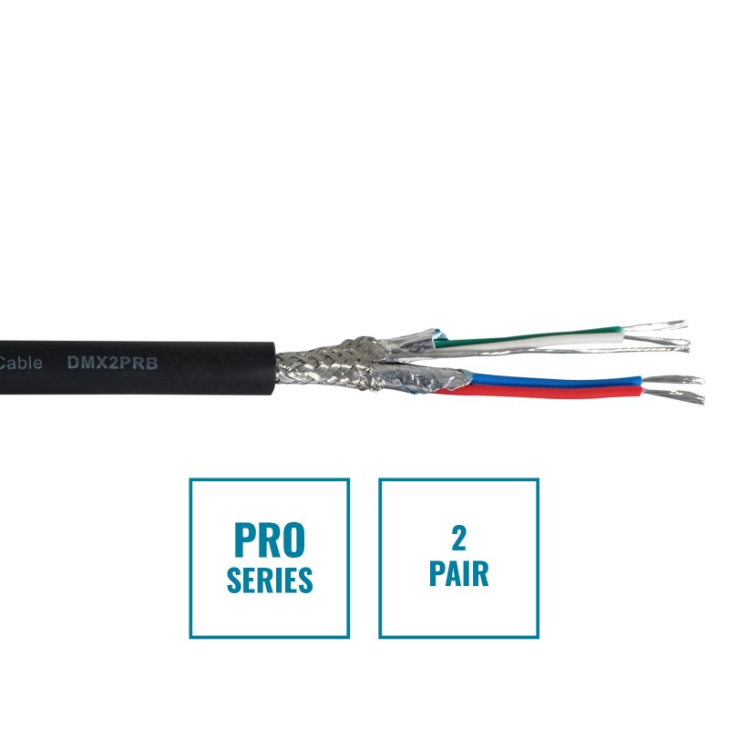 PRO Screened 2 Pair DMX Cable DMX2PRB, 100m Drum Black
