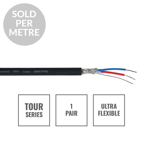 TOUR Screened 1 Pair DMX Cable DMX1PRB, Cut Length Black