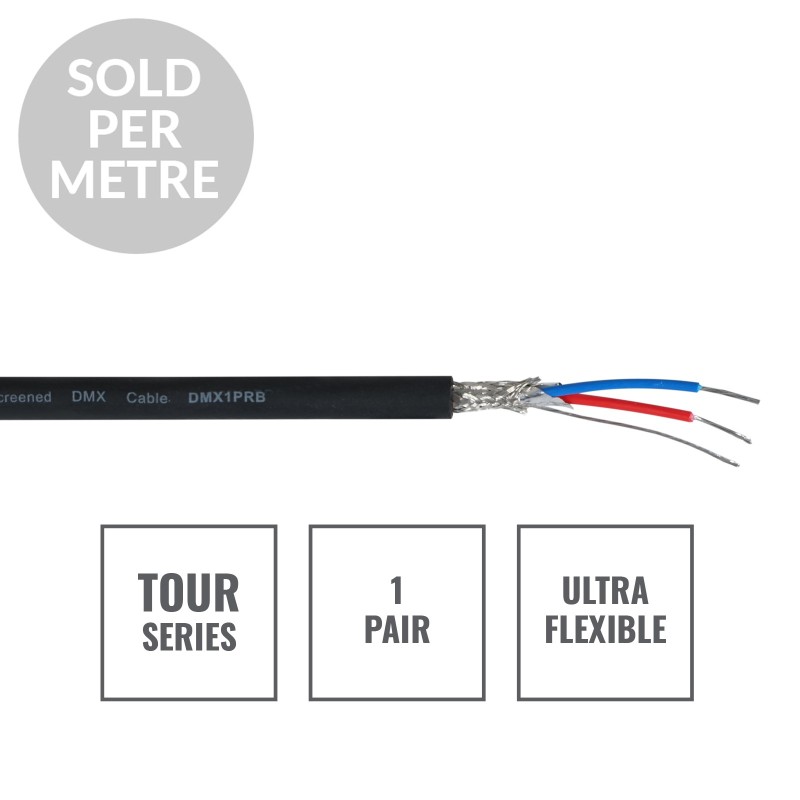 TOUR Screened 1 Pair DMX Cable DMX1PRB, Cut Length Black