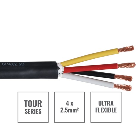 TOUR 4 Core 4 x 2.5mm2 Speaker Cable SP4X2.5B, 100m Drum Black