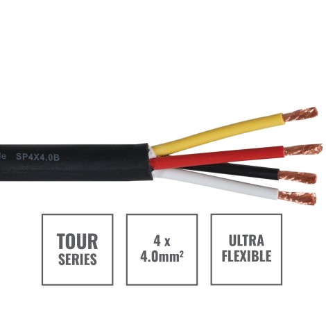 TOUR 4 Core 4 x 4.0mm2 Speaker Cable SP4X4.0B, 100m Drum Black
