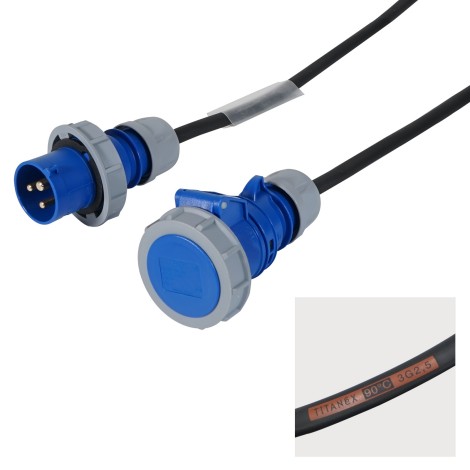 30m 2.5mm IP67 Blue 16A Male - 16A Female Cable