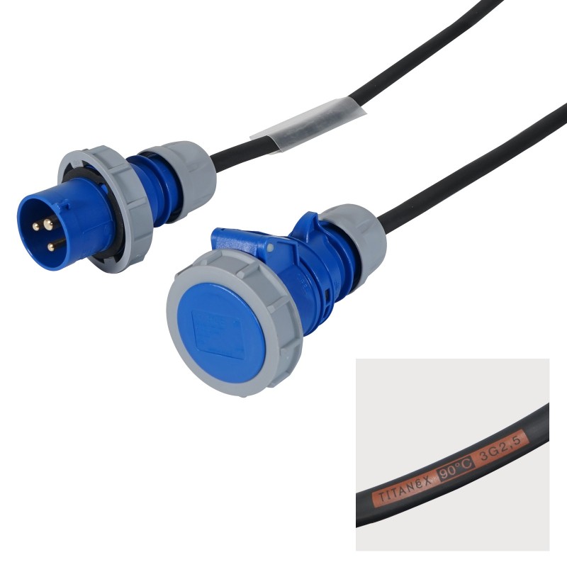 30m 2.5mm IP67 Blue 16A Male - 16A Female Cable