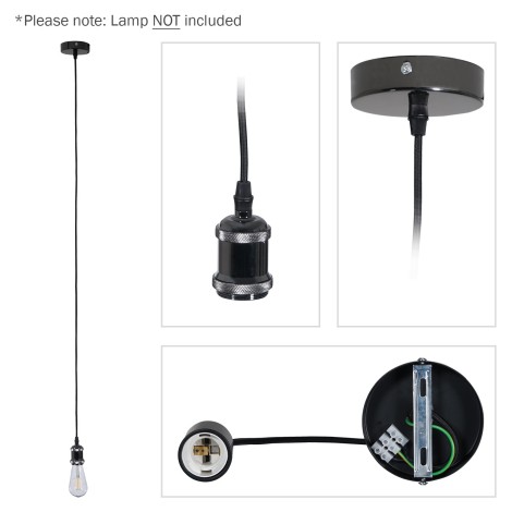 E27 Pendant Kit - Black Chrome with Black Fabric Cord