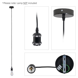 E27 Pendant Kit - Black Chrome with Black Fabric Cord