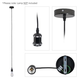 E27 Pendant Kit - Black Chrome with Black Fabric Cord