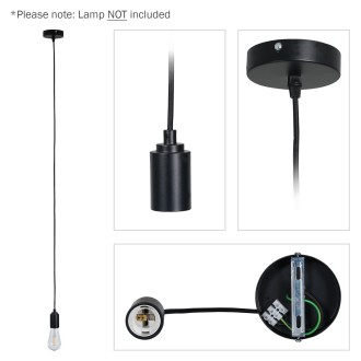 E27 Pendant Kit - Black Matt with Black Fabric Cord