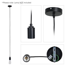 E27 Pendant Kit - Black Matt with Black Fabric Cord