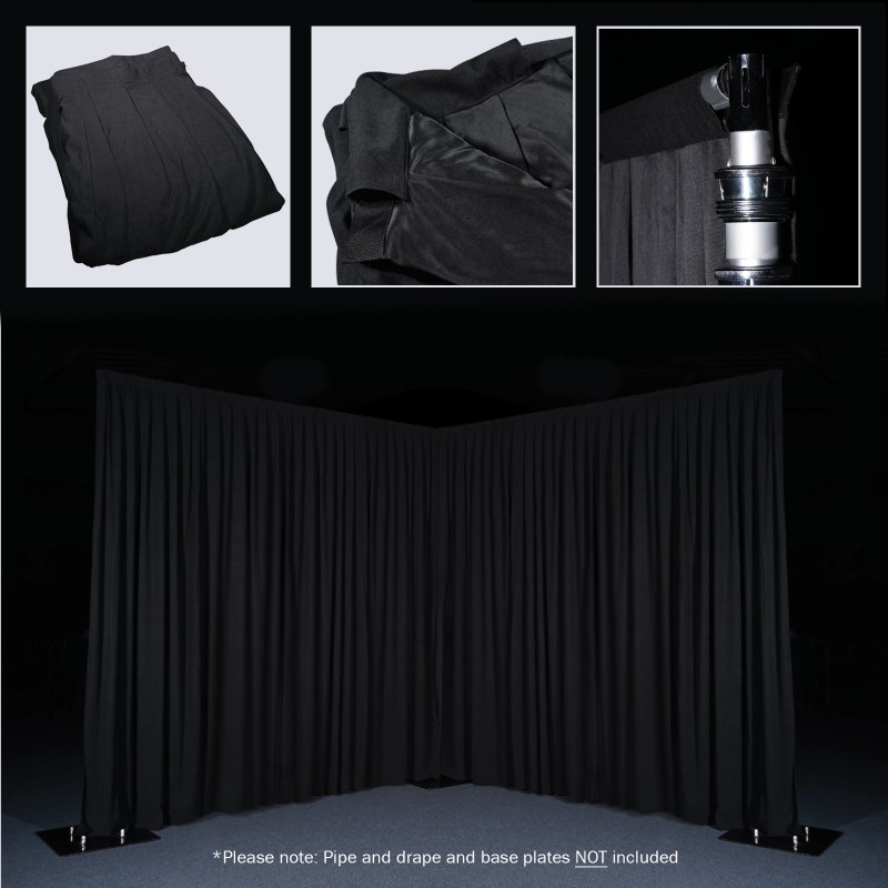 3 x 1.2m Black Pleated Pipe and Drape Curtain