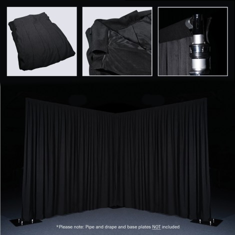 3 x 2.5m Black Pleated Pipe and Drape Curtain