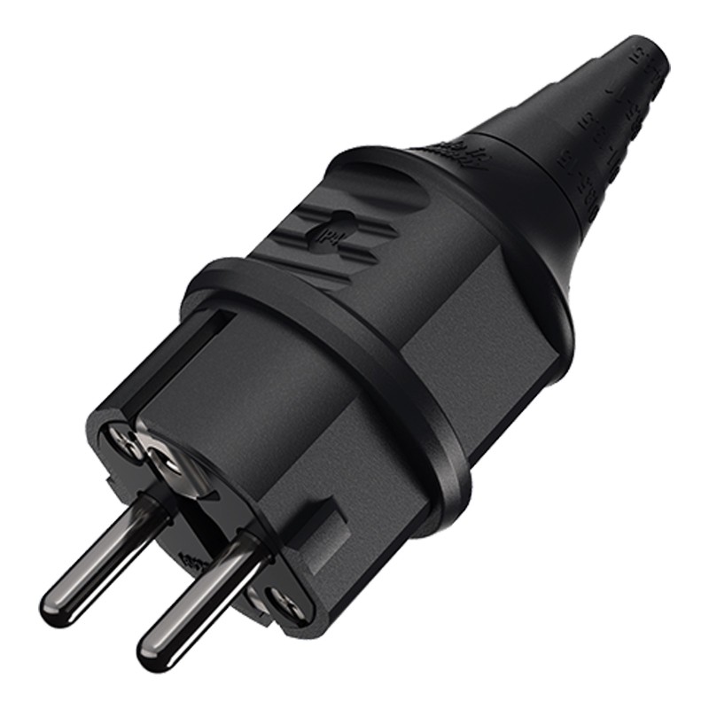 16A 230V 2P+E IP44 Black Schuko Plug (10754)