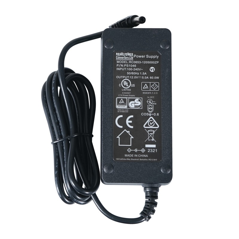 12V DC 5A Desktop Power Supply, 2.1mm DC Jack