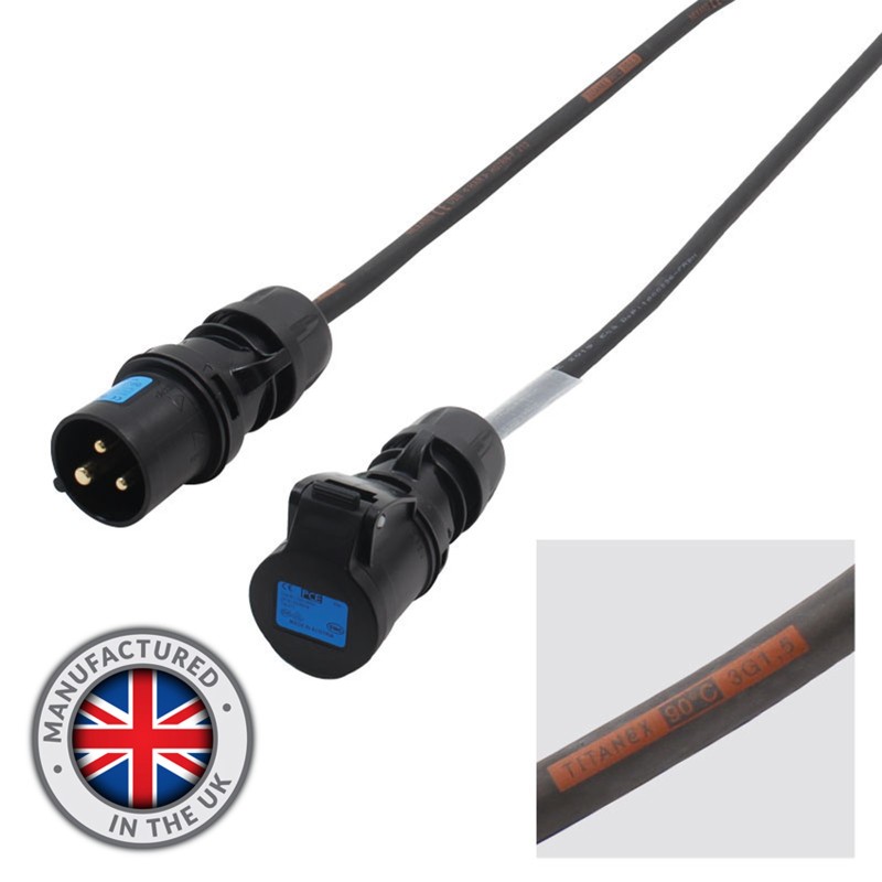 10m 1.5mm 16A Male - 16A Female Cable, PCE Midnight