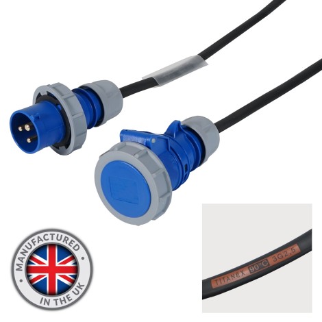1m 2.5mm IP67 Blue 16A Male - 16A Female Cable