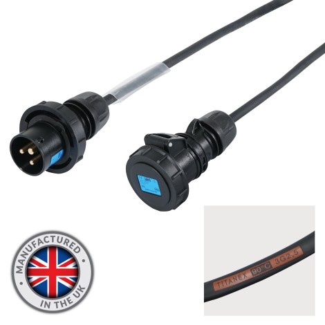 1.5m 2.5mm IP67 Black 16A Male - 16A Female Cable